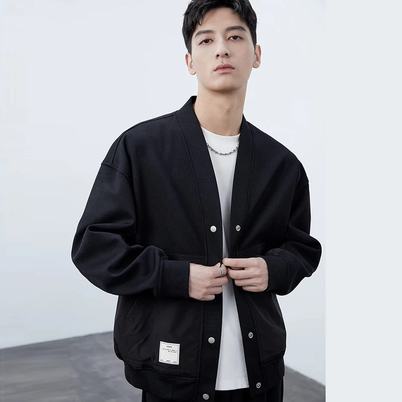 韩版时尚重磅斜纹拼接撞色夹克外套男士秋季新款潮流休闲卫衣开衫