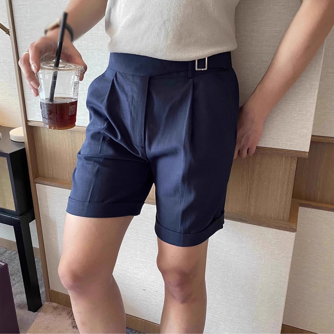 休闲廓尔格高腰五分短裤男士夏天商务直筒中裤那不勒斯西裤男夏季