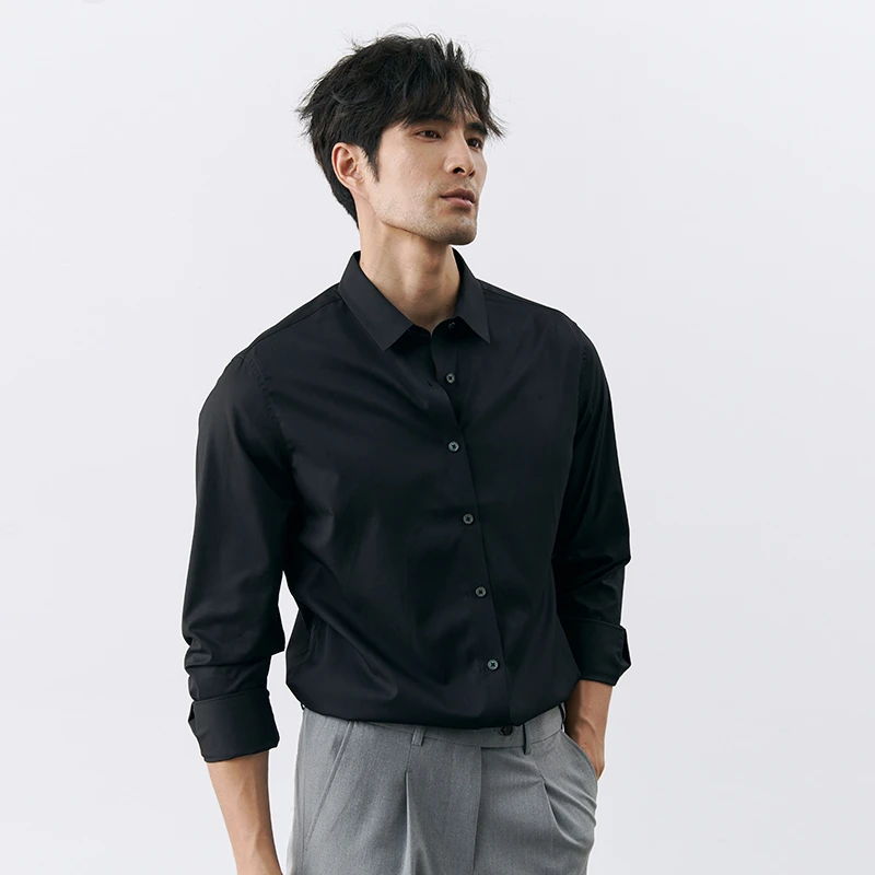 轻熟高级感商务通勤正装内搭黑色衬衫男休闲修身长袖白色西装衬衣