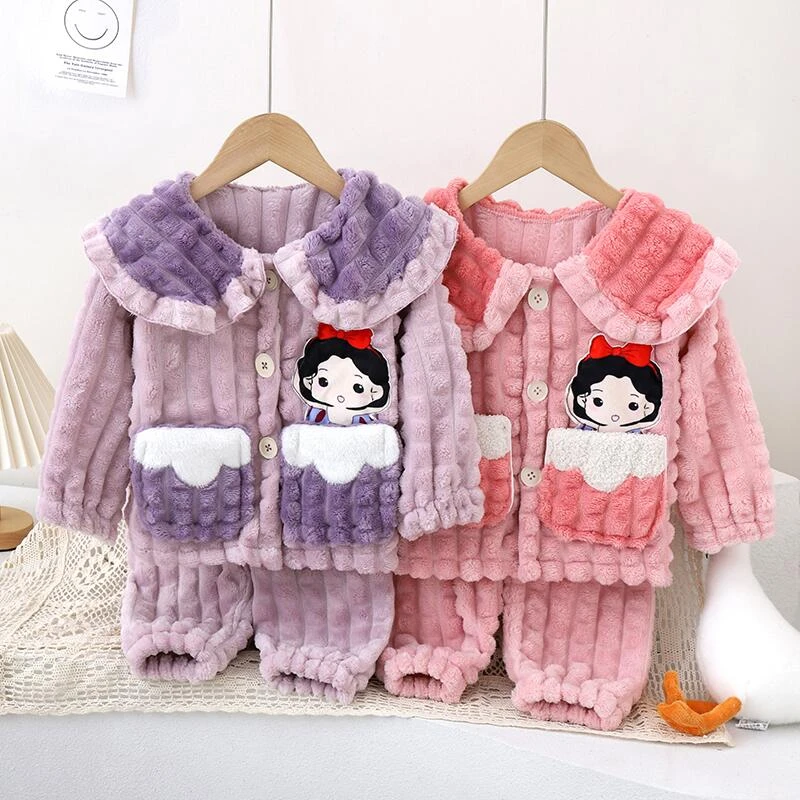 女童加绒秋冬季节女宝可爱加厚保暖珊瑚绒休闲家居服女孩两件套