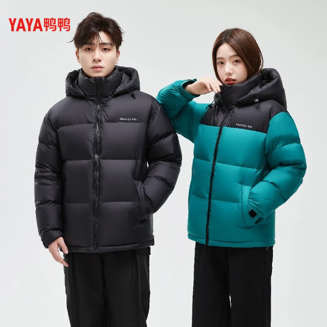 YAYA/鸭鸭【轻奢满绒2.0】厚款连帽可拆卸男女短款羽绒服面包服正品