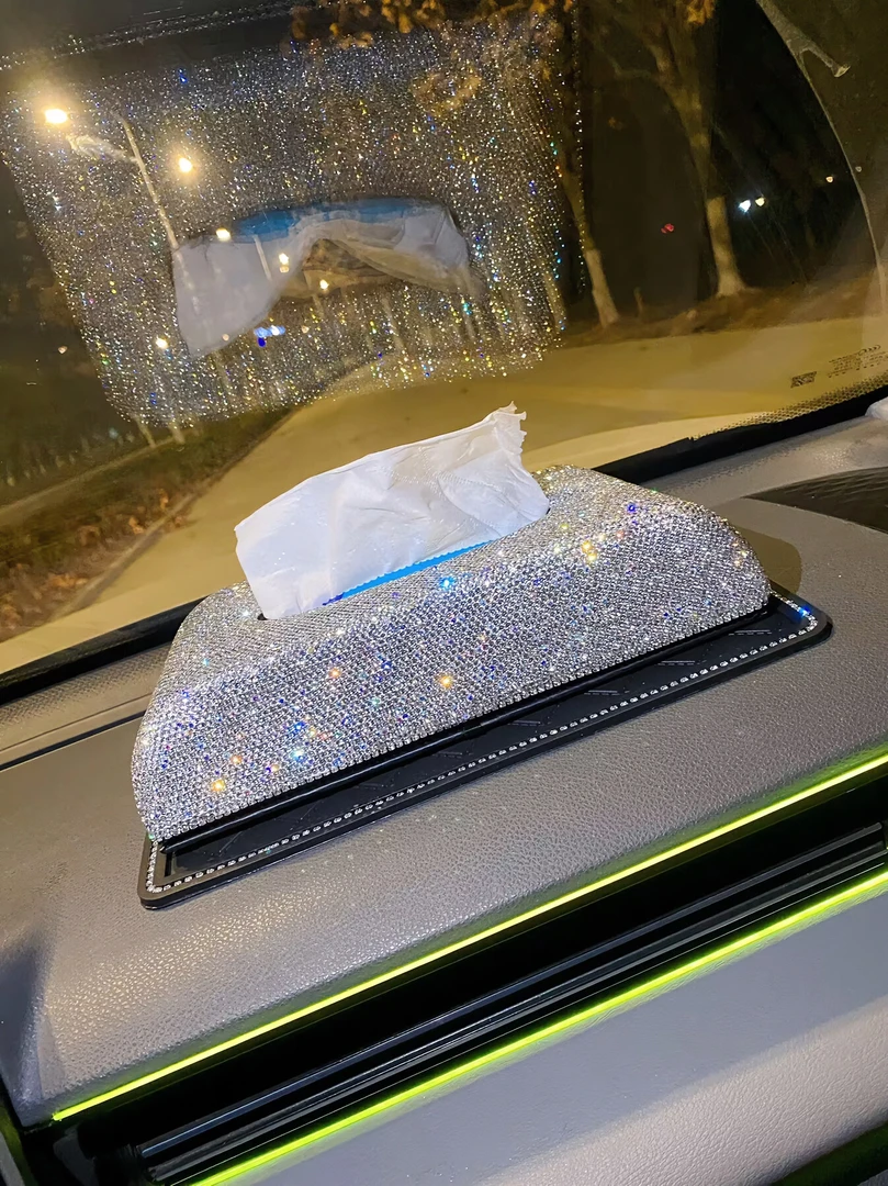 仙女必备车载纸巾盒镶钻车载纸巾盒车载镶钻纸巾抽汽车饰品纸巾盒