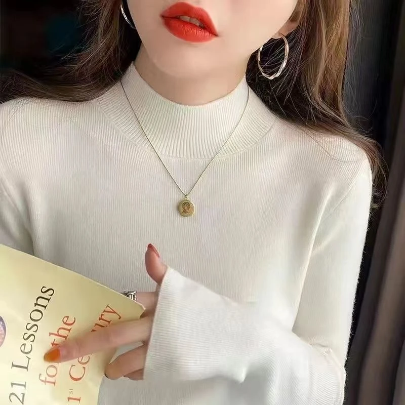 时尚洋气内搭半高领打底衫女修身显瘦2024秋冬新款毛衣长袖针织衫