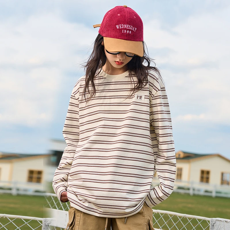 823118女童长袖t恤儿童上衣2023新款爆款打底衫女孩休闲条纹童装