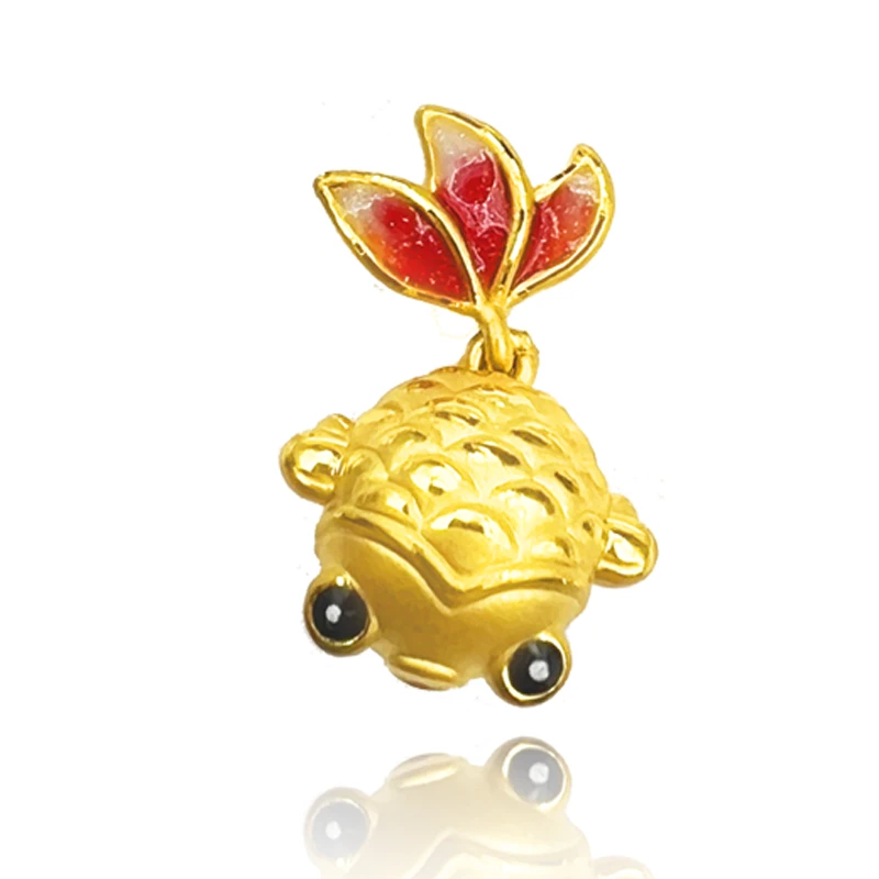 黄金足金新中式招财锦鲤小金鱼珐琅不掉色diy手链手串配件