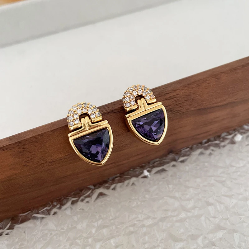法式银针简约精致轻奢紫色锆石耳钉8057