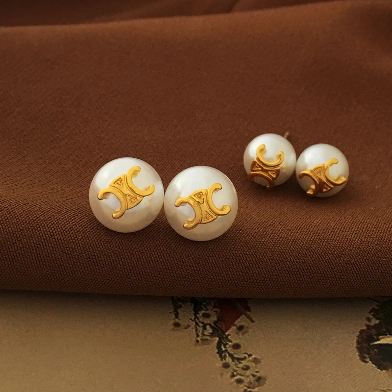 铜合金仿珍珠耳饰 S银针法式气质复古小香风轻奢简约珠珠耳钉8070