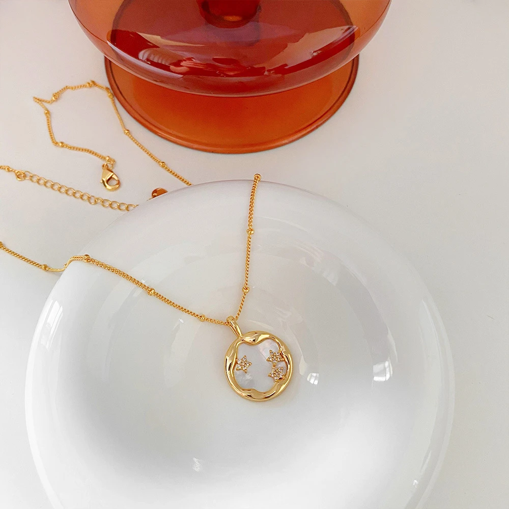 铜合金仿珍珠项链 2025韩版星空几何百搭小众镶嵌锁骨链7020