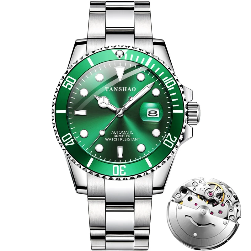 【专柜正品】绿水鬼镂空全自动日历时尚防水夜光经典时尚男士腕表