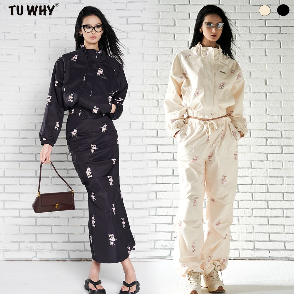 Tu why 原创印花短款花瓣领工装卫衣半身裙工装裤套装杯 卡码拍大