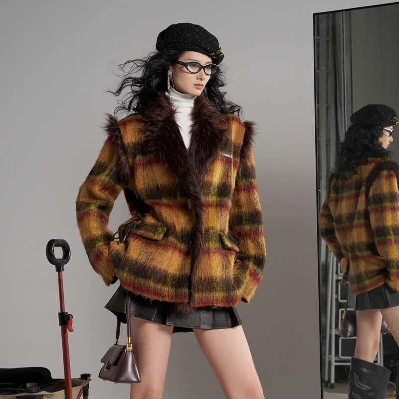 Tu why 原创118“沙丘荆棘” 格纹毛领夹棉加厚可穿至零下西装格子