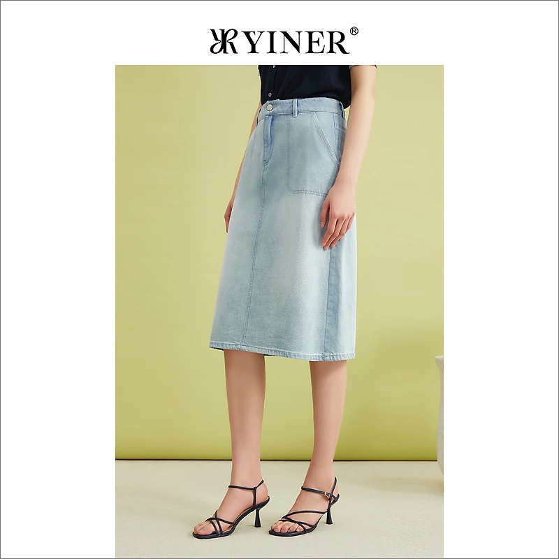 【博主同款】YINER音儿专选女装夏季亲肤棉直筒牛仔半身裙