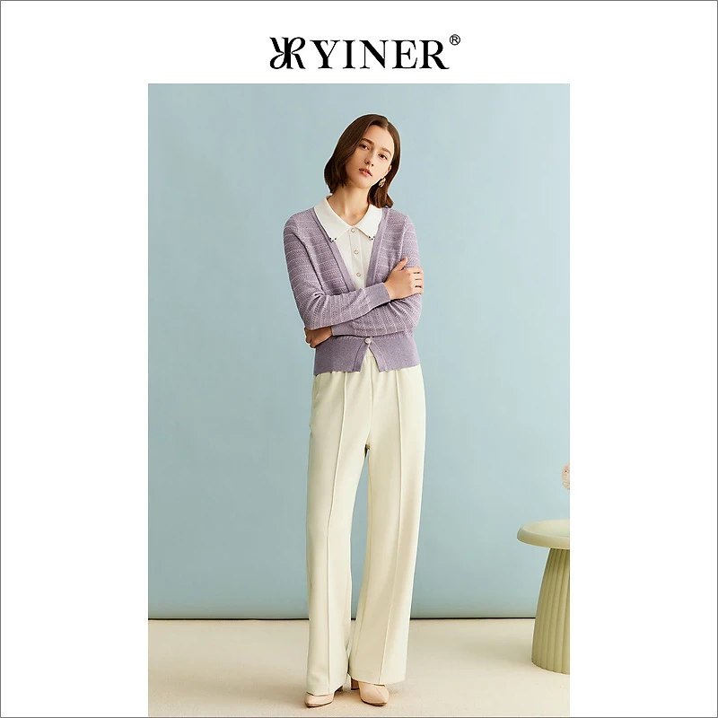 YINER音儿专选女装冬季法式优雅时尚假两件羊毛针织开衫