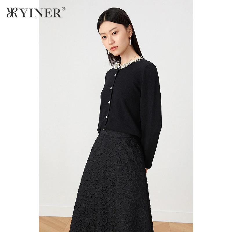 YINER音儿专选春季立体钉珠单排扣羊毛针织衫套格雷系头
