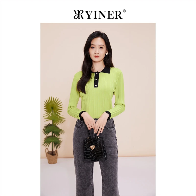 YINER音儿专选女装春季修身设计感针织衫千金薄荷曼波