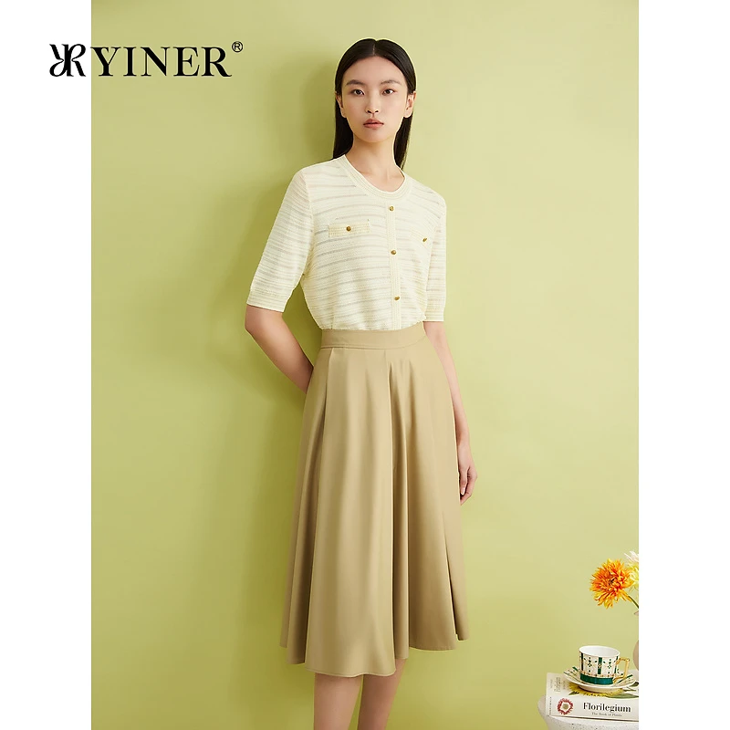 YINER音儿专选女装夏季法式优雅上衣薄款镂空拼接针织衫