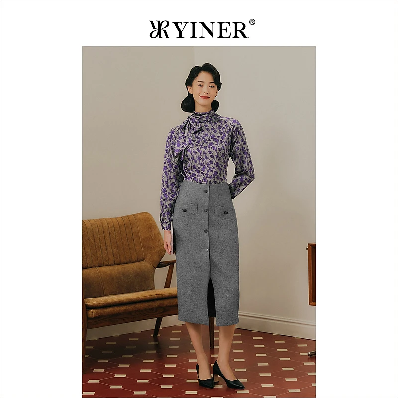 【1996系列】YINER音儿女装秋季优雅艺术印花桑蚕丝衬衫上衣