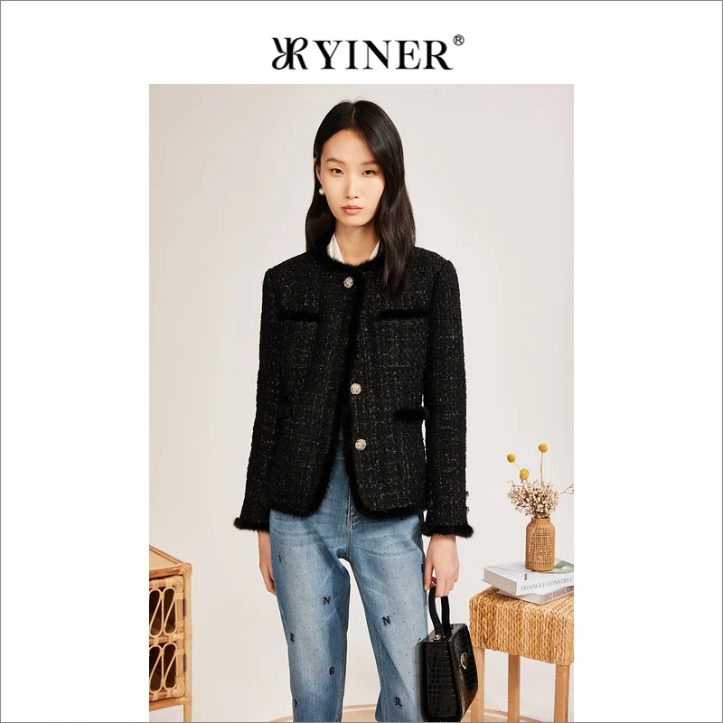 【白鹅绒】YINER音儿专选女装冬季小香风轻盈保暖水貂毛边羽绒服