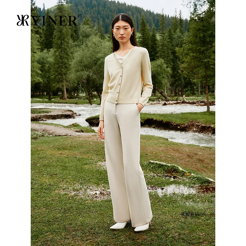 【绵羊毛+山羊绒】YINER音儿2024冬季新款双层V领上衣毛针织衫