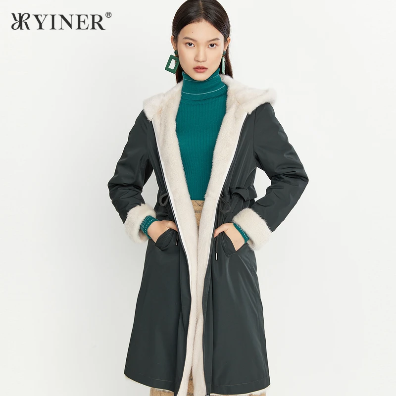 YINER音儿专选冬季长款舒适水貂毛连帽保暖尼克服皮草