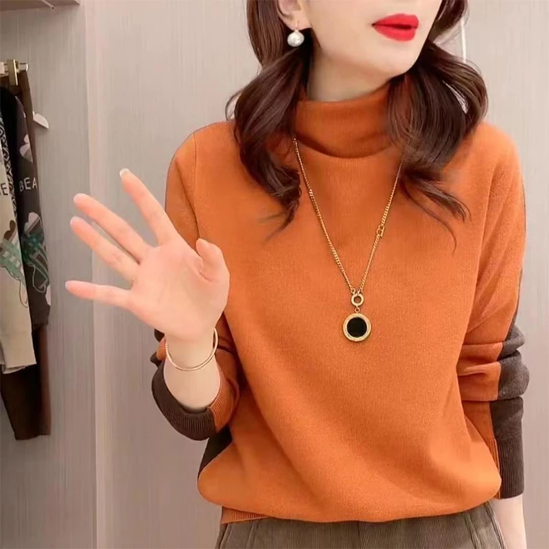 高领一体绒毛衣女秋冬季加厚内搭洋气宽松显瘦长袖保暖针织打底衫