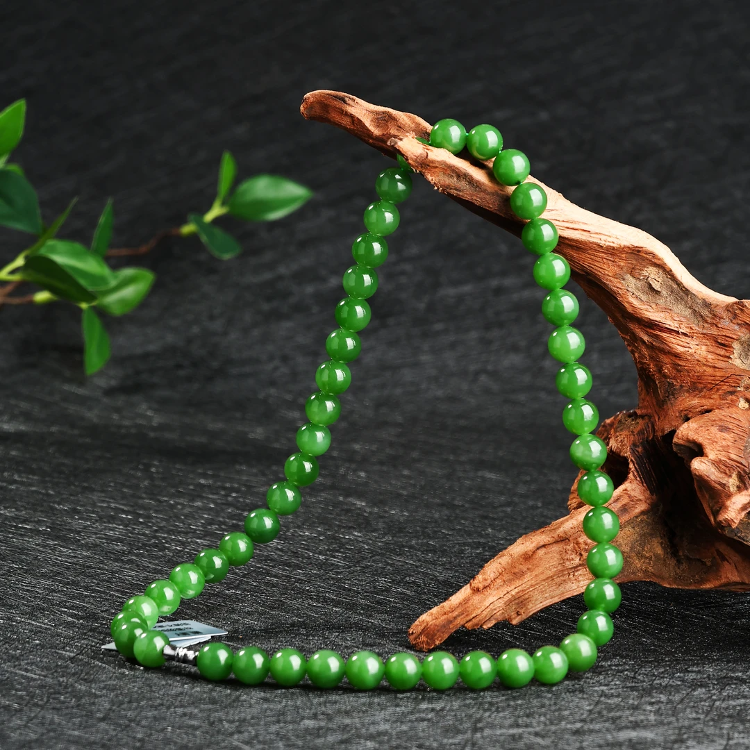 KJ-A1X922和田玉碧玉项链圆珠9-10mm质时尚妈妈链单圈国风百搭款