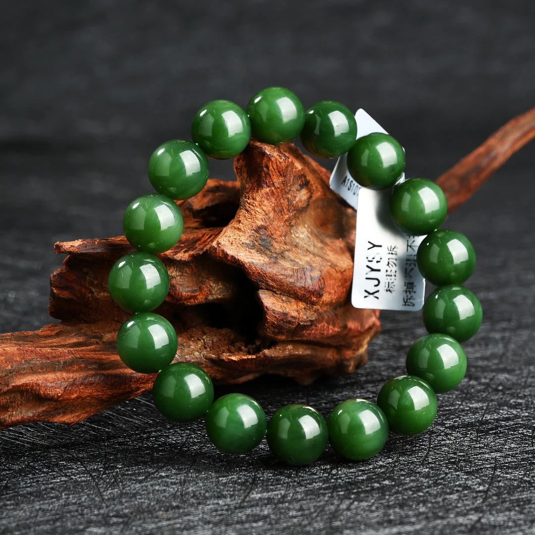 KJ-A1S1077和田玉碧玉手串圆珠约11-12mm时尚百搭手串简约单圈