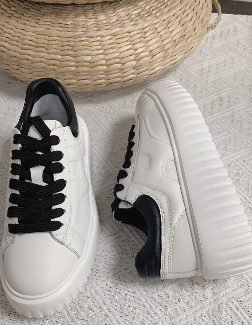 超轻厚底小白鞋松糕鞋真皮纯白色增高运动休闲鞋百搭单鞋低帮