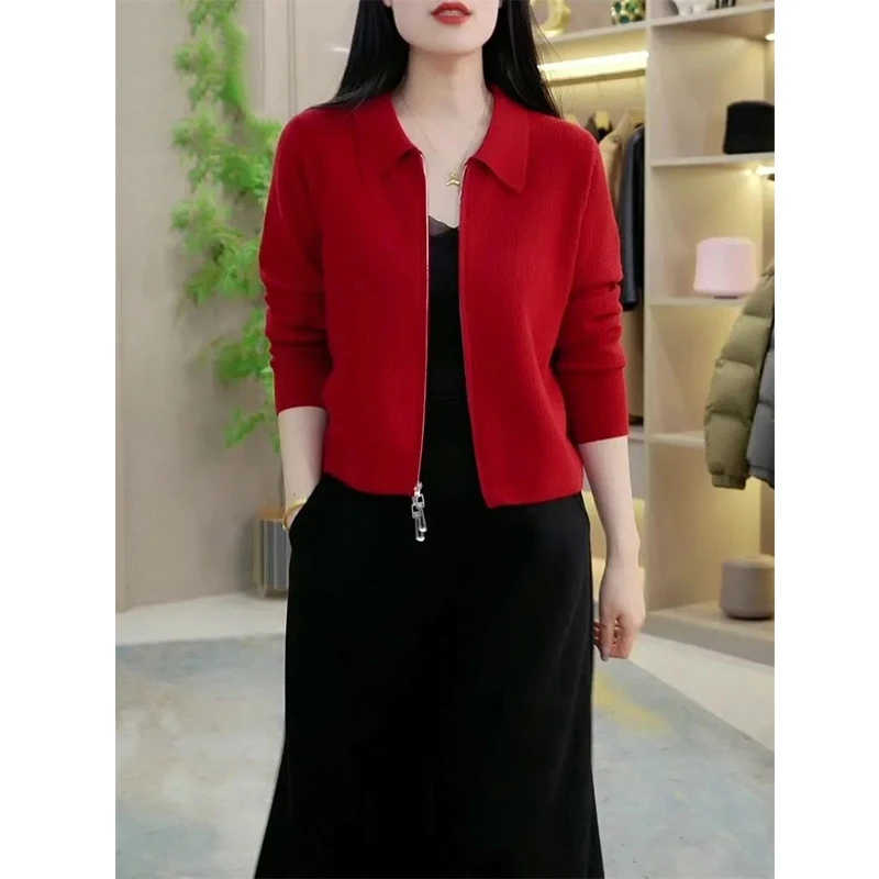 小香风毛衣外套女春秋外搭简约上衣宽松显瘦拉链短款洋气针织开衫