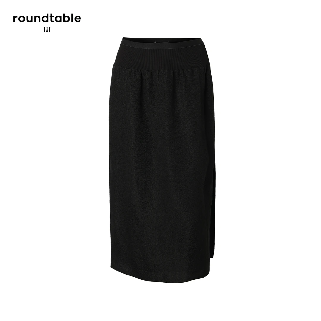 莉小姐Selected【TES2105516】肌理感-百搭高腰黑色半裙