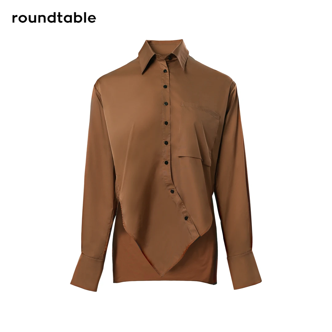 时尚休闲简约经典女款宽松拼接纯色长袖衬衣