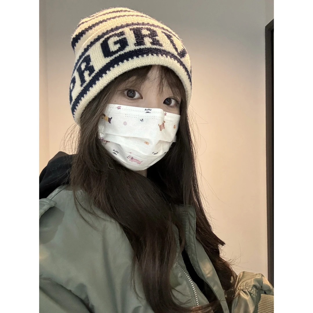 高品质秋冬拼色包头针织帽保暖小众