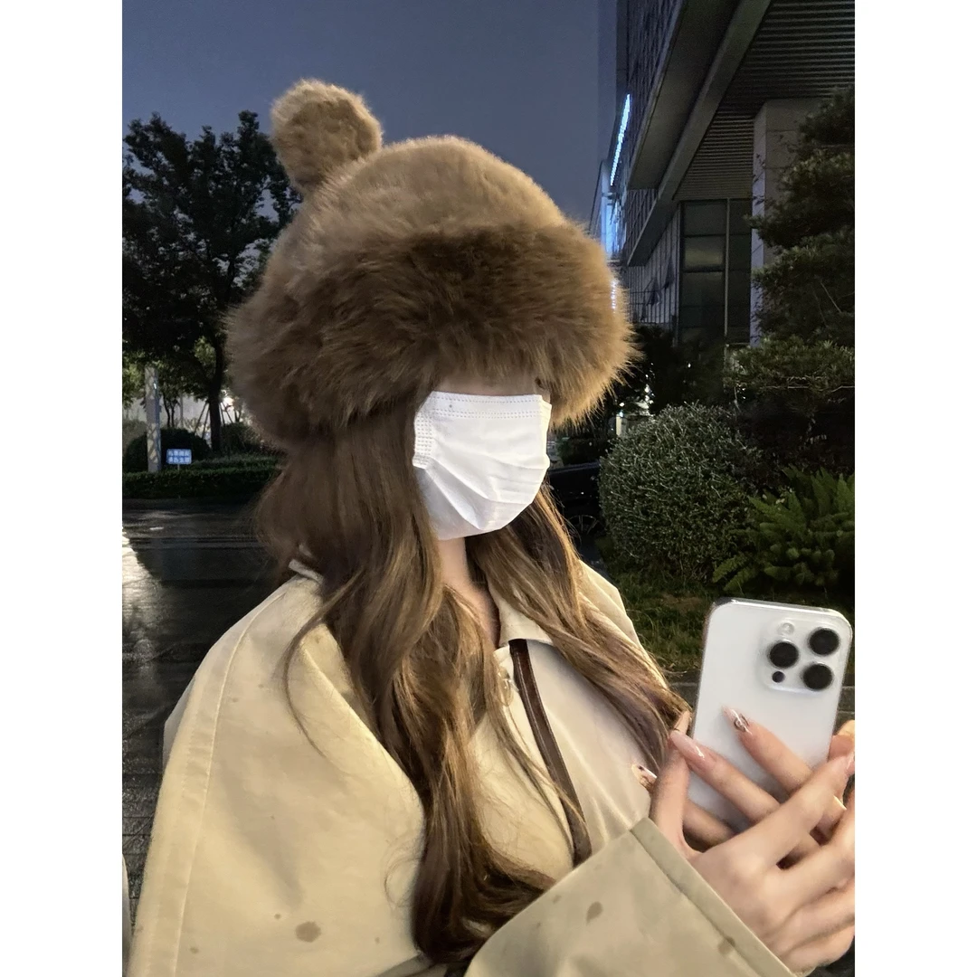 JUN 设计带耳朵秋冬保暖加厚渔夫帽