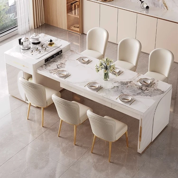 现代简约岛台餐桌一体式可伸缩高端开放式厨房储物料理家用长方形