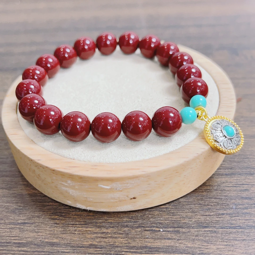 含辰砂工艺品0152卡10m配松松藏赢六字真言圆盘手链