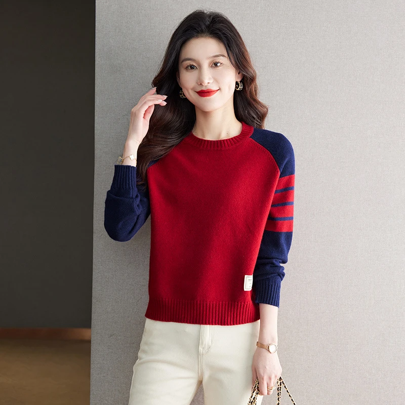 显瘦红色毛衣女款冬季2023新款秋冬高级感洋气针织衫上衣内搭宽松