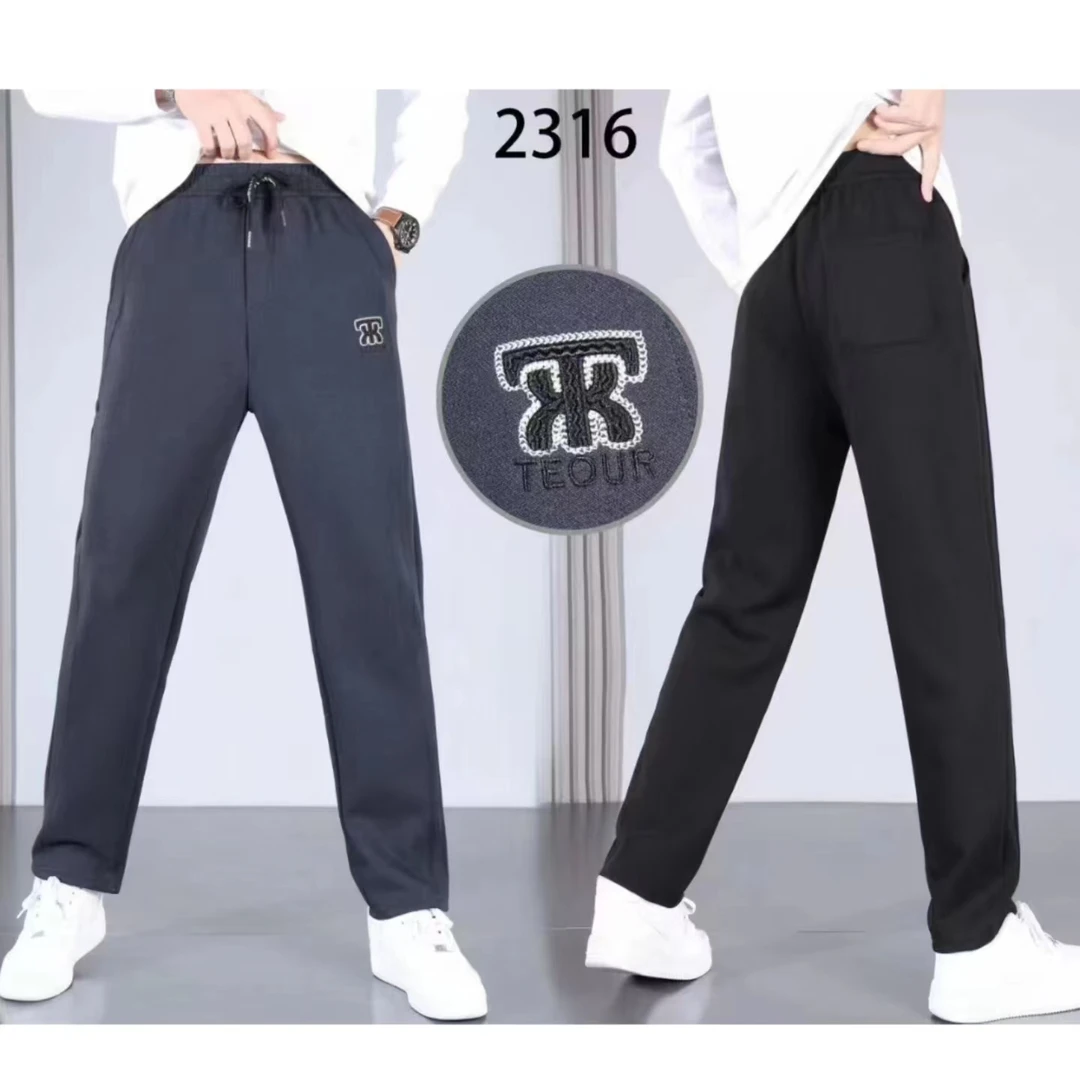 木禾家-【加绒款】男士秋冬创意T字母散口加绒加厚防风裤  2316