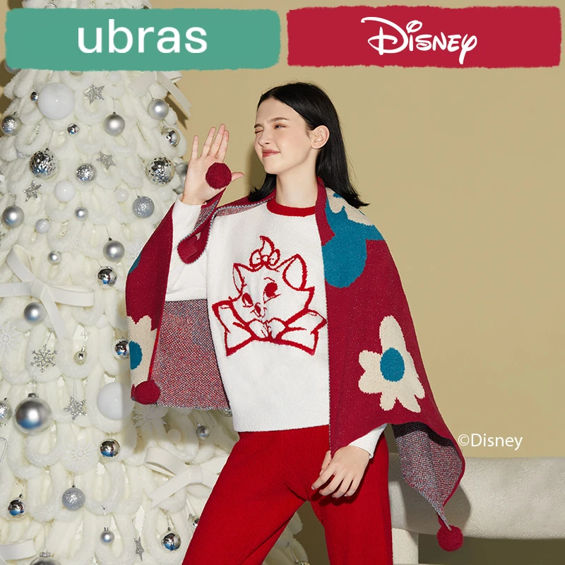 ubras迪士尼联名-半边绒午睡毯披肩保暖时尚针织红色秋冬冬季提花