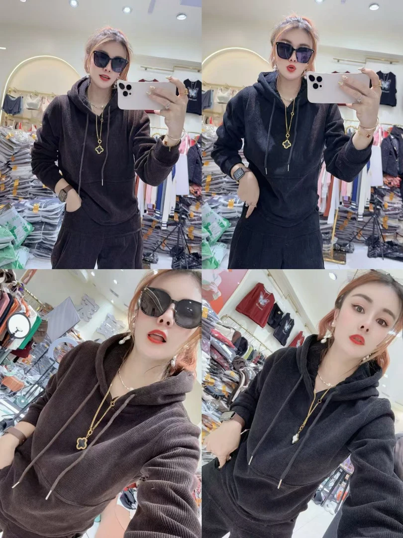 新款加绒保暖显瘦休闲套装6378