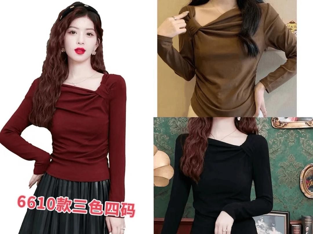 新款秋款设计感小众褶百搭上衣6610