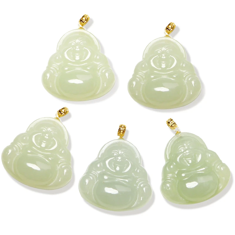18K黄金镶嵌天然和田玉小佛公吊坠精美气质时尚珠宝 多样性发一件