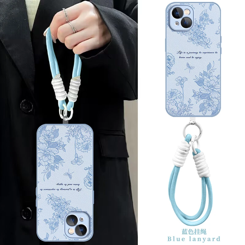 【苹果/华为/荣耀/OPPO/vivo/小米】满屏蓝鲜花液态小羊皮女手机壳