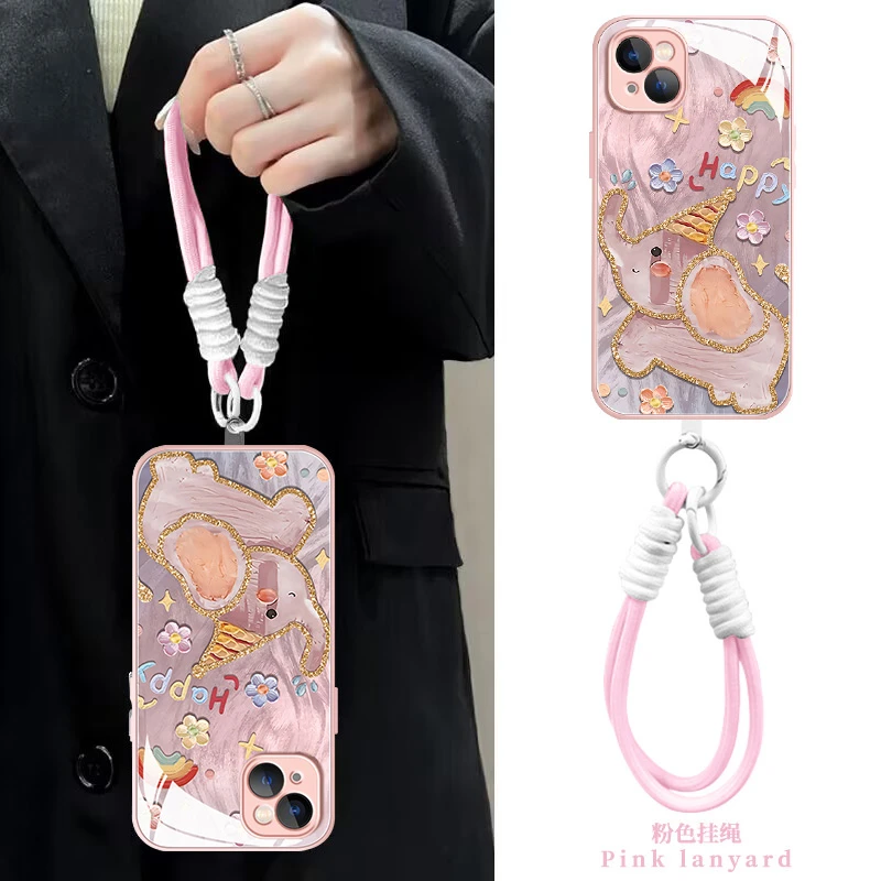 【苹果/华为/荣耀/OPPO/vivo/小米】粉色小象液态玻璃防摔手机壳