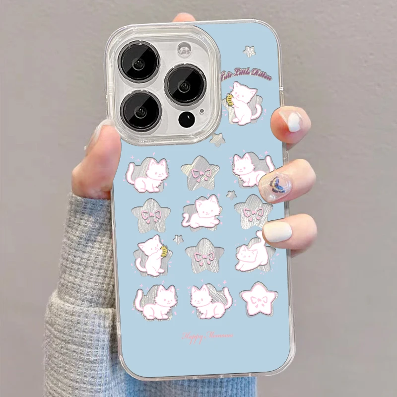 【苹果/华为/荣耀/OPPO/vivo/小米】星星猫咪高级感羽纱防摔手机壳