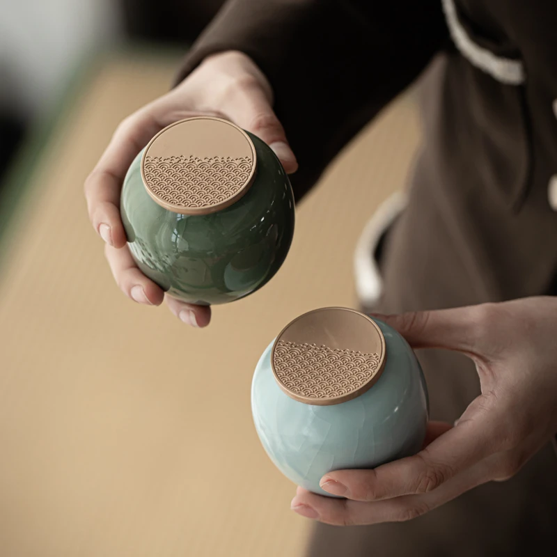 五大名窑便携茶叶罐陶瓷中式迷你储存罐存茶罐防潮茶仓小号密封罐
