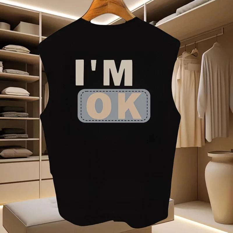 2024夏季新款潮牌ins情侣港风字母印花无袖男款修身砍袖背心坎肩