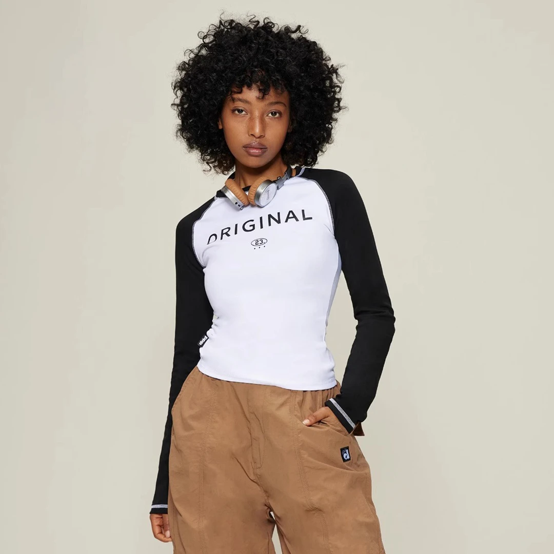 SMILE DDD美式高街辣妹上衣女薄内搭舒适透气显瘦紧身插肩长袖t恤