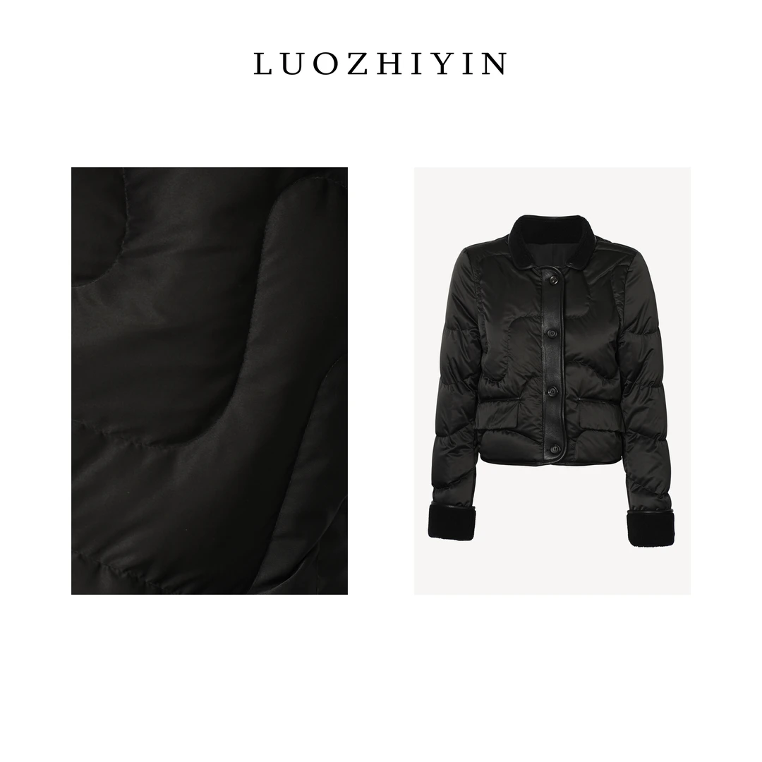 LUOZHIYIN/罗知音C311162Z冬季设计感气质拼接羽绒服保暖短款