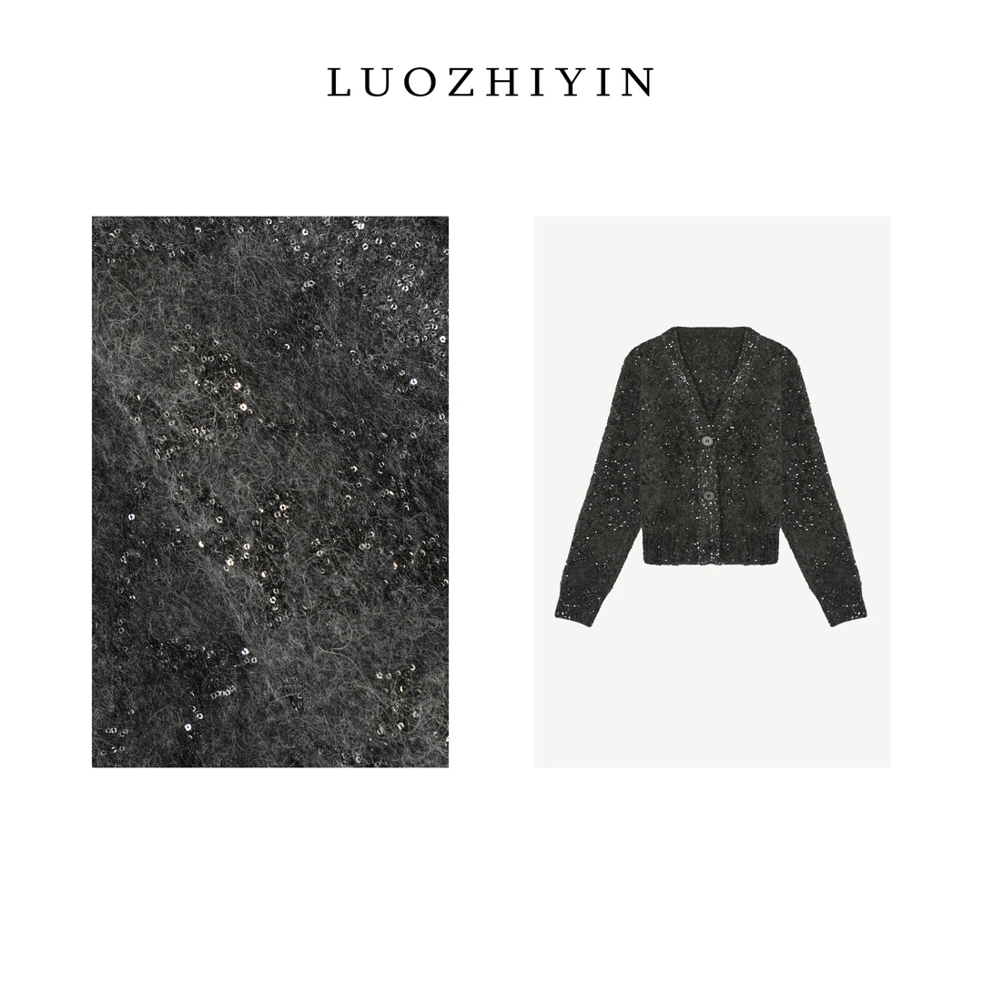 LUOZHIYIN/罗知音T611271TZ细闪气质V领百搭显瘦针织毛衫上衣