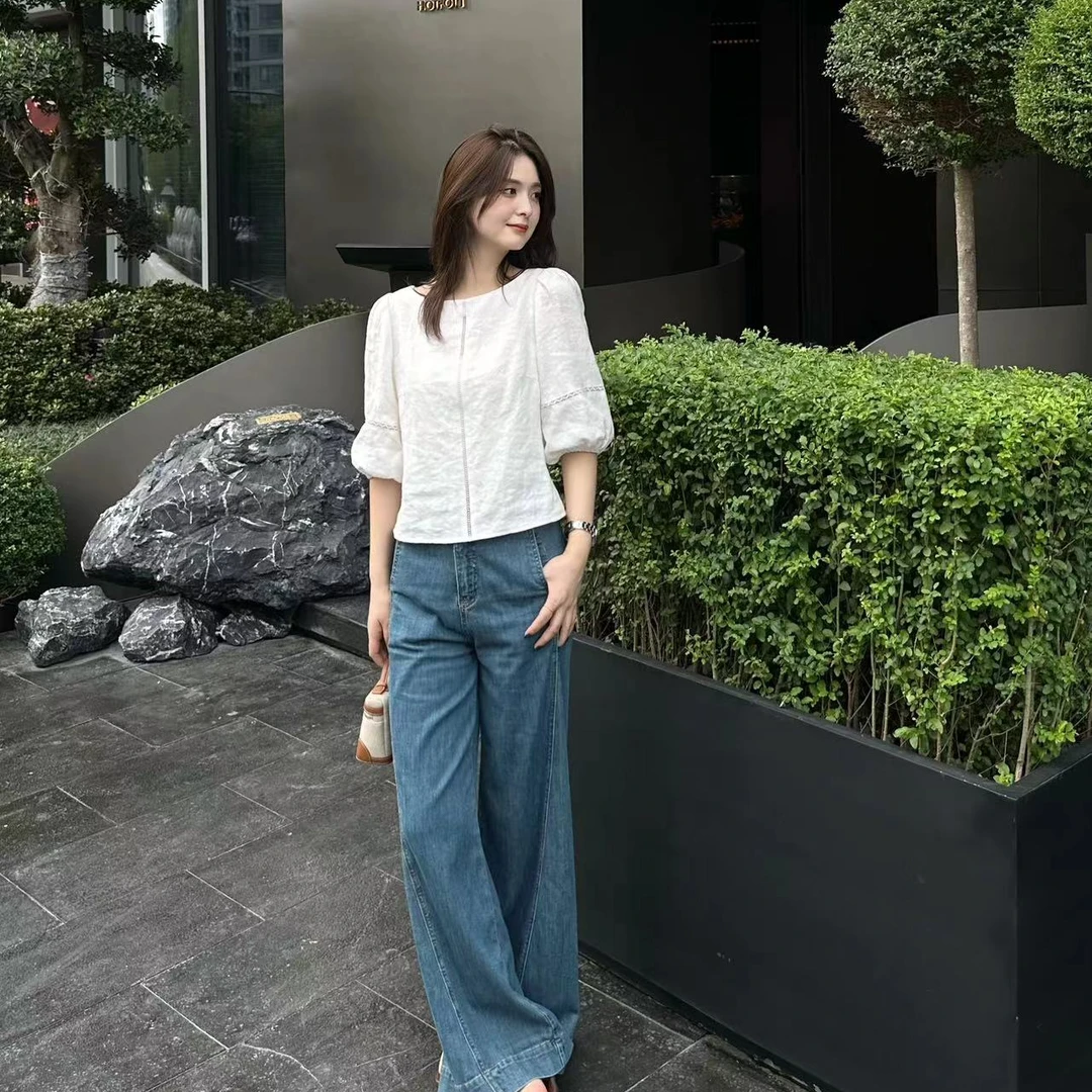 LUOZHIYIN/罗知音T210381Z圆领纯色百搭衬衫套头夏季上衣